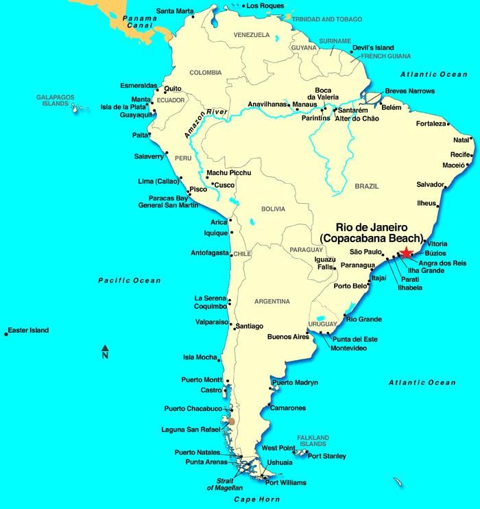 Rio de Janeiro mapu južnej ameriky