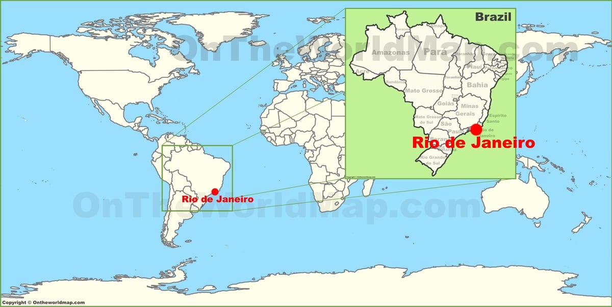 mapa sveta z Rio de Janeiro, brazília