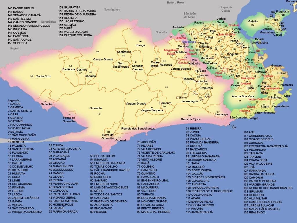 mapa Rio de Janeiro štvrtí
