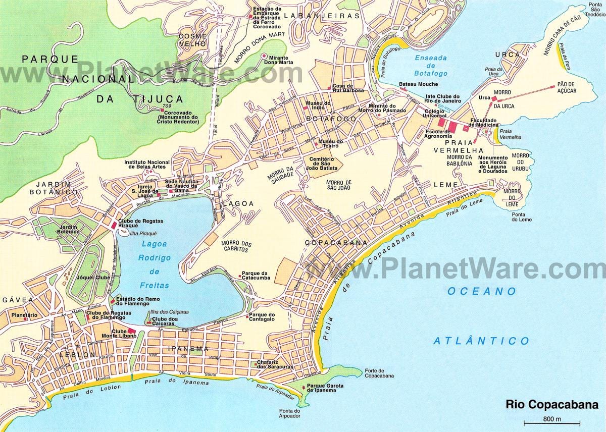 mapa pláže v meste Rio de Janeiro